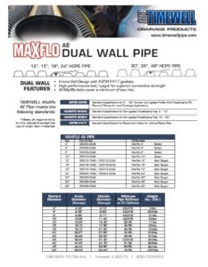 Timewell HDPE MaXflo AE Dual Wall Pipe Specifications & Standards